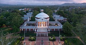 Aerial view of UVA's Rotunda and academical village.